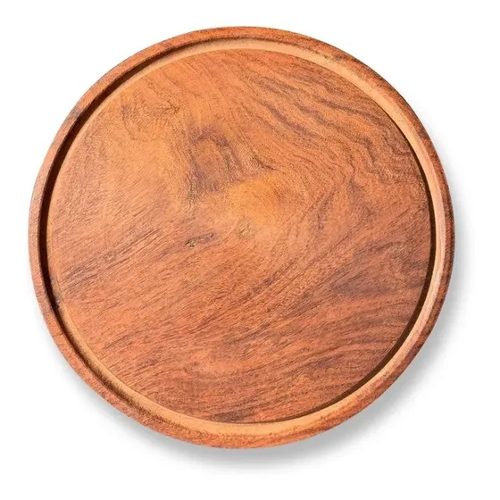 12 Platos Tabla Asado Madera Redondo Algarrobo 22cm