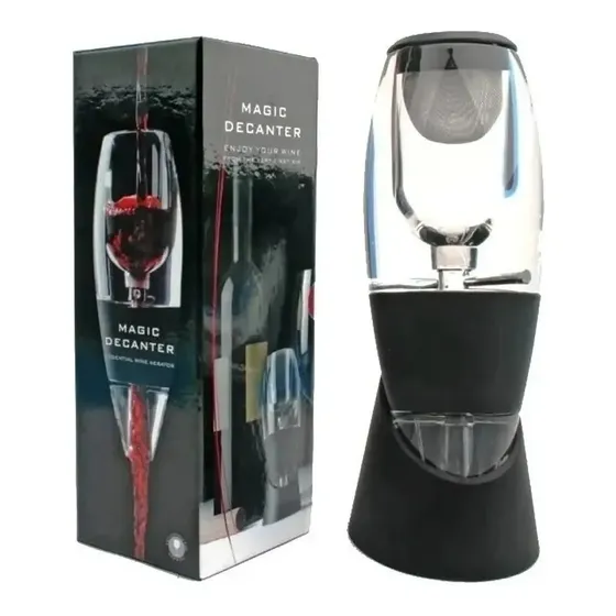 Aireador Magic Decanter Acrílico Negro Con Base Antigoteo Filtro Vino Tinto