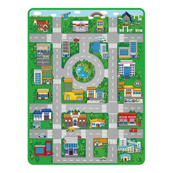 Alfombra Juego Infantil SPEED TRACK Diseño Ciudad 90x120 cm Goma Verde