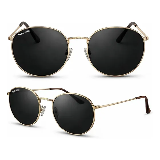 Anteojos Lentes De Sol Rimland Sunrise Redondos Importados Color Negro y dorado
