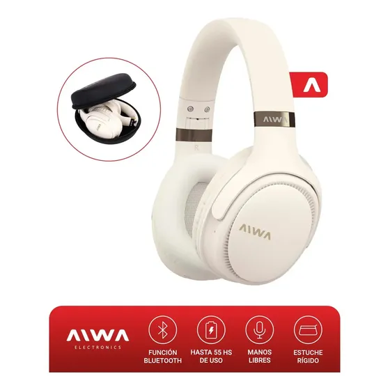 Auriculares Aiwa bluetooth 55Hr Estuche rígido crema