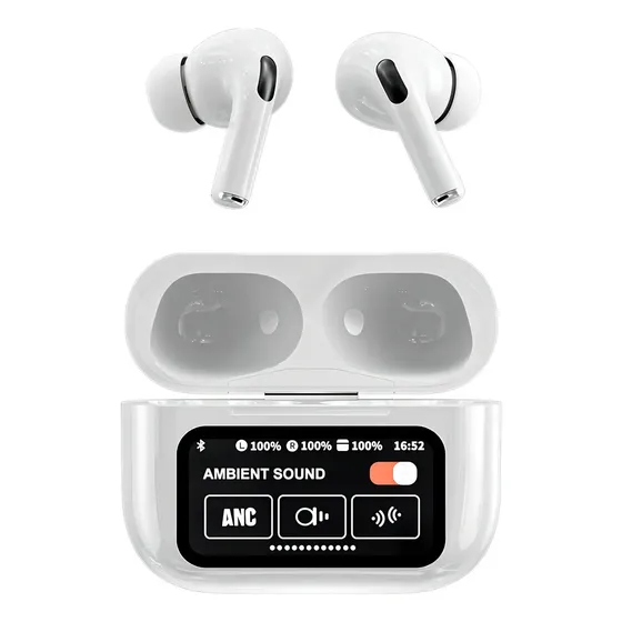 Auriculares Bluetooth A9pro Cancelación Ruido Lcd Táctil Color Blanco