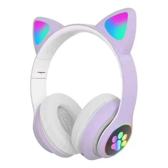 Auriculares Oreja Gatito Colores Led Inalámbricos Bluetooth Violeta