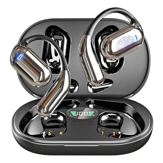 Auriculares Traductor IA 144 Idiomas Inalámbricos Bluetooth Deportivos Manos Libres, Open-ear Micrófono Integrado Con Ganchos Color Negro