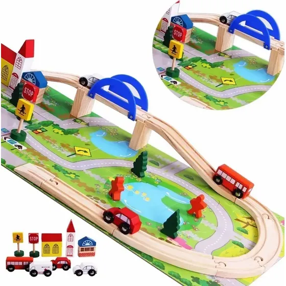 Autopista De Madera Didáctica juego juguete Para Armar Autos Rampa 40 piezas compatible con todas las pistas tienda cracovia