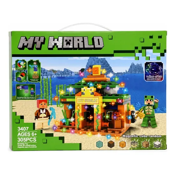 Bloque Magnético My World 304 Piezas Con Luz Tipo Minecraft