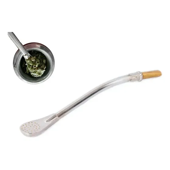 Bombillas Mate Alpaca Pico Bañado En Oro Larga 20cms