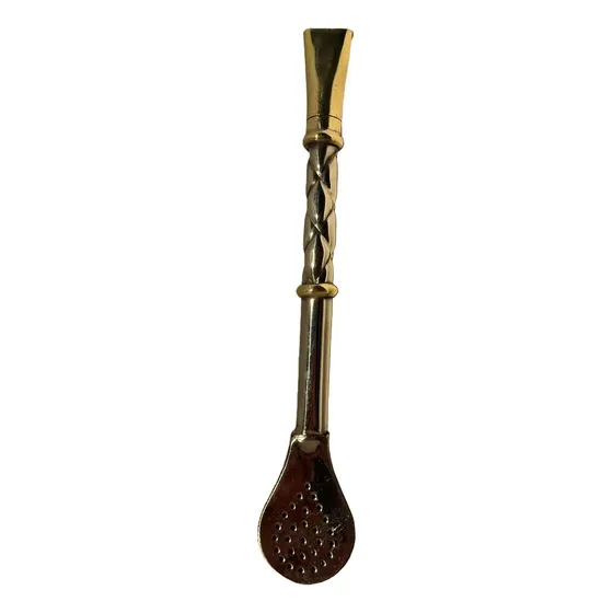Bombillon Bombilla Premium Caño Cincelado Bronce Y Alpaca Plateado