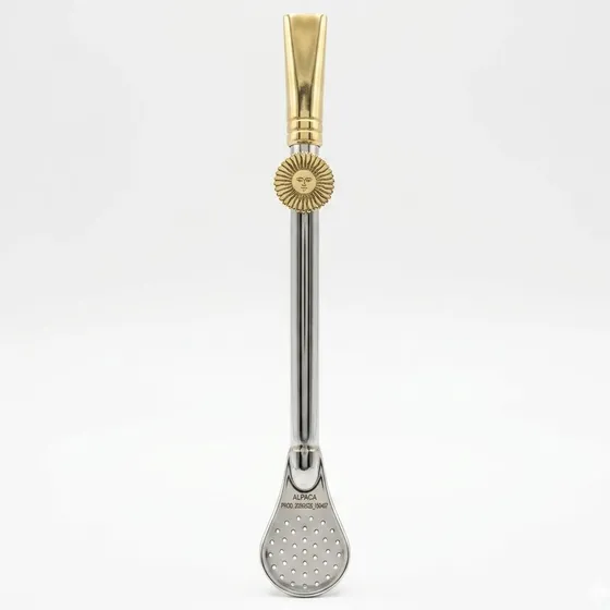 Bombillon Sol De Mayo Pico Ancho Alpaca Y Bronce Premium