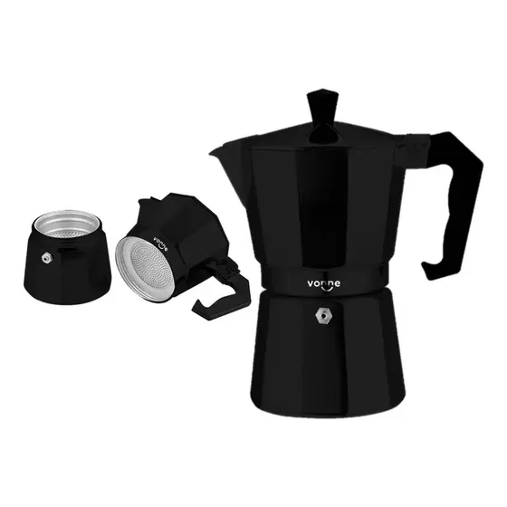 Cafetera Aluminio Italiana Negra 6 Tazas Cafe Vonne Color Negro