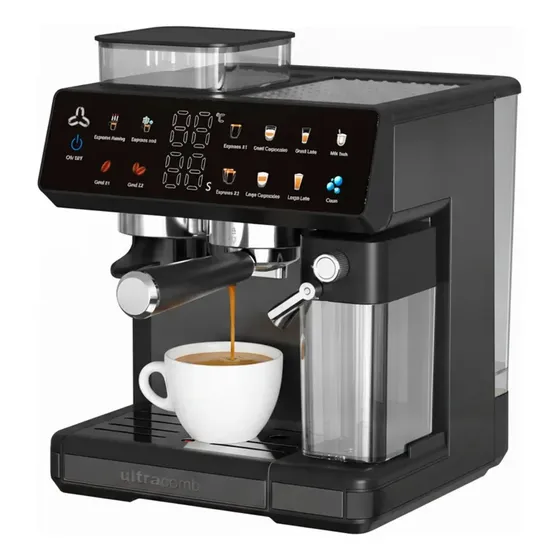 Cafetera Eléctrica Espresso con molinillo 20 bares Ultracomb Ce-6120 - Negro acero inoxidable