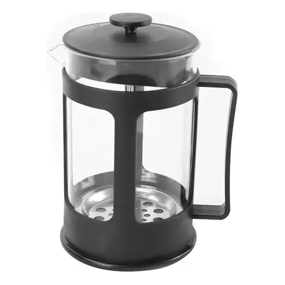 . Cafetera Francesa 350 Ml Acero Inoxidable Y Vidrio Negro .