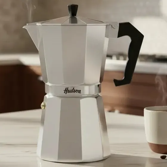 Cafetera Italiana aluminio Pulido 12 Pocillos Ó 600ml Hudson Cafetera