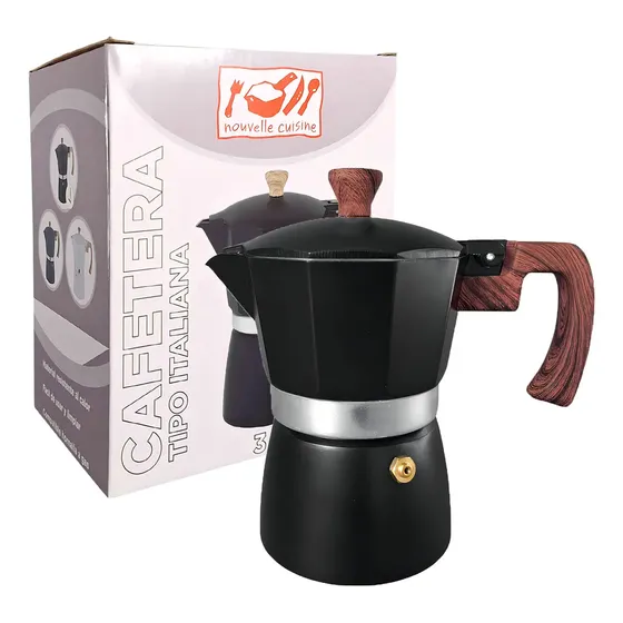 Cafetera Italiana Nouvelle Cuisine Aluminio 3 Pocillos Espresso Negra