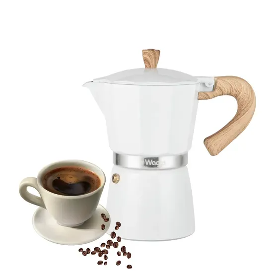 Cafetera Moka Italiana De Aluminio Capacidad 300ml Waggs Blanca
