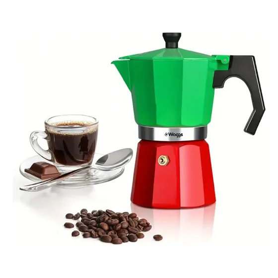 Cafetera Moka Italiana Waggs Aluminio 6 Tazas 300ml Tricolor