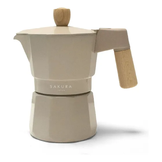 Cafetera Moka Sakura Aurora 3 Pocillos Latte Sand Cream