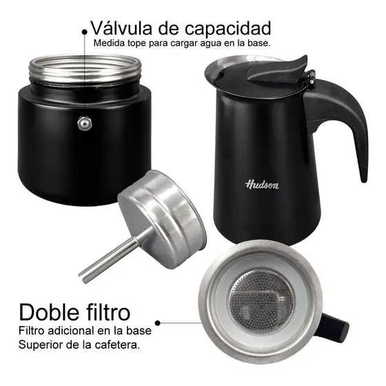 Cafetera Tipo Italiana 9poc Hudson Acero Inoxidable Negra Color Sscm24