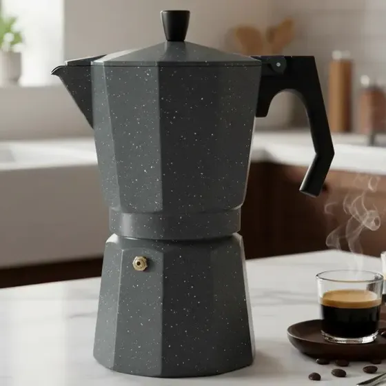 Cafetera Tipo Italiana Aluminio Para 9 Tazas Pocillos Cafe Gris