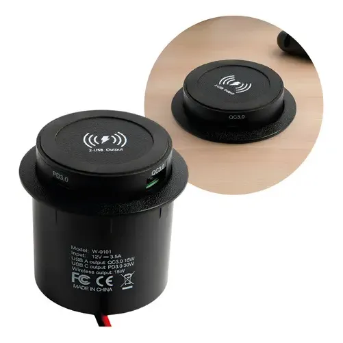 Cargador Inalámbrico 15W Empotrable Practiled CIE-15 Con Puertos USB