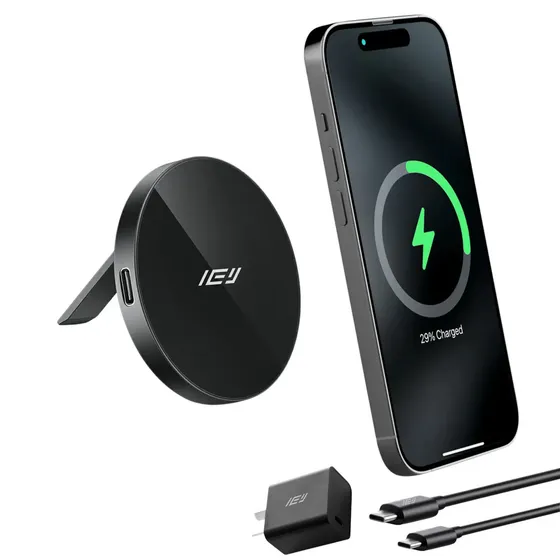 Cargador Inalámbrico Magnético P/ iPhone Android + Adaptador Negro