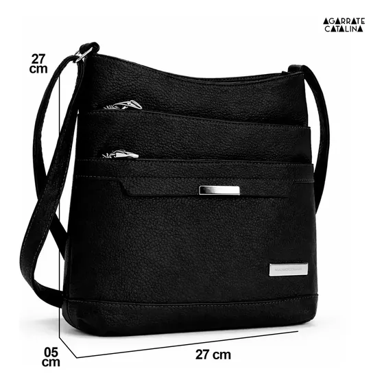 Cartera Bandolera Urbana 3 Divisiones C/tira Ajustable Mujer Negro