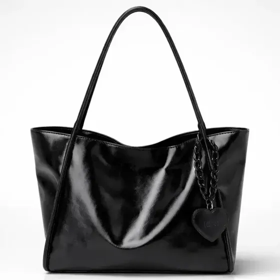 Cartera Bolso de Mujer Cuero Sintetico Negra Shopper Tote Bags Acabado De Los Herrajes Níquel Correa al Hombro Charolado para Oficina Trabaj