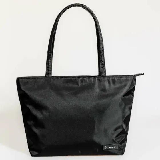 Cartera Catalana Bolso Shopper De Mujer Amplio Waterproof Negro Liso