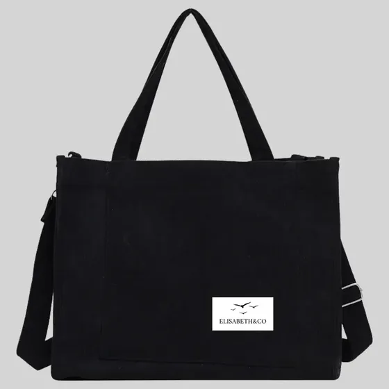 Cartera Mujer Grande Elisabeth Co Bolso Corderoy Reforzado Negro Correa Ajustable y Extraíble Cuadernos A4 Oficio Notebook 15