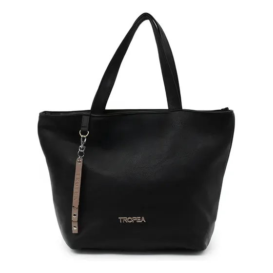 Cartera Mujer Tropea Cataluña Acabado De Los Herrajes Oro Color Negro Correa De Hombro Negro Diseño De La Tela Lisa