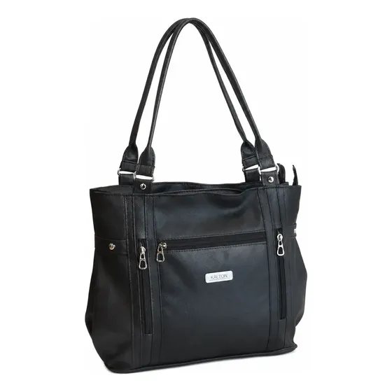 Cartera Shopper Negra Kalton Bags 9025 Doble Compartimiento Ecocuero Antirrobo