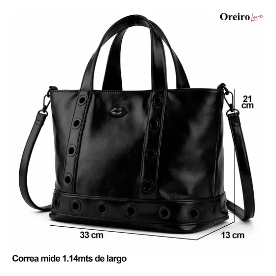 Cartera Tote Oreiro Love Cuero Pu Interior Forrado Elegante Negro