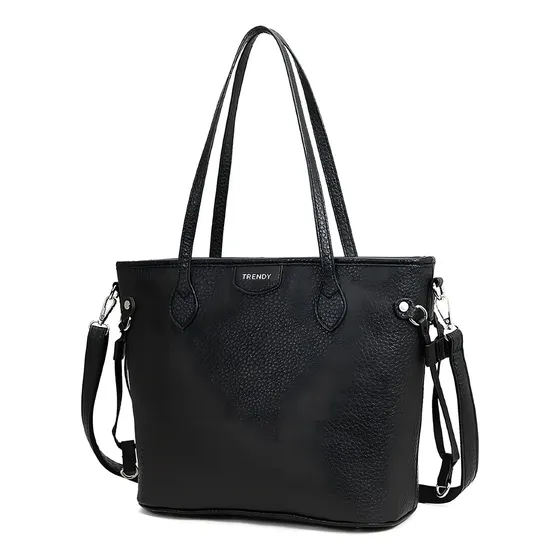 Cartera Trendy de Cuero PU Negro para Mujer, con Bolsillo Interno y Correa Ajustable
