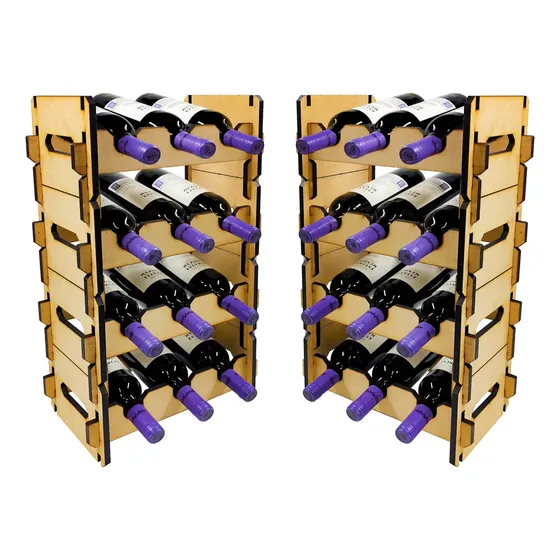 Cava Porta Vinos De Madera 3 Botellas Soporte Vino Apilable 9610-3-natural