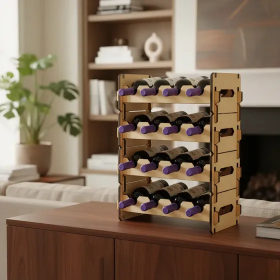 Cava Porta Vinos De Madera 4 Botellas Soporte Vino Apilable 9610-4-natural - 1 Modulo de 42cm x 15cm alto x 20cm prof