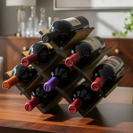 Cava Porta Vinos De Madera 8 Botellas Soporte Vino Cruzado Color Natural