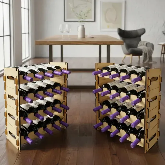 Cava Porta Vinos de Madera Apilable 5 Botellas Apilable 9610-5-natural