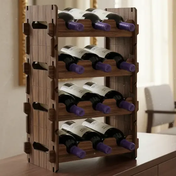 Cava Vino Madera Premium Apilable 3 Botellas Vinoteca Bodega Color 9610-3-nogal - 1 modulo