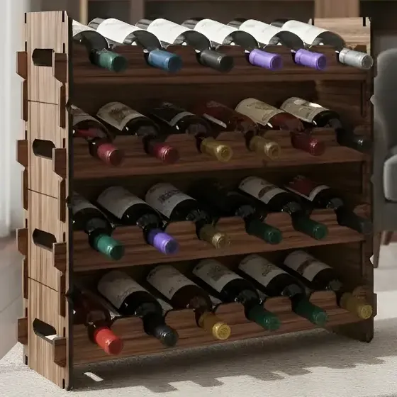 Cava Vino Madera Premium Apilable 6 Botellas Vinoteca Bodega Color nogal - 1 Modulo de 60cm x 15cm alto x 20cm prof