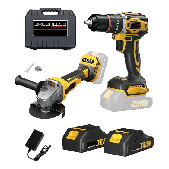 Combo Atornillador Percutor Inalámbrico OSR + Amoladora 2 Bat 115mm