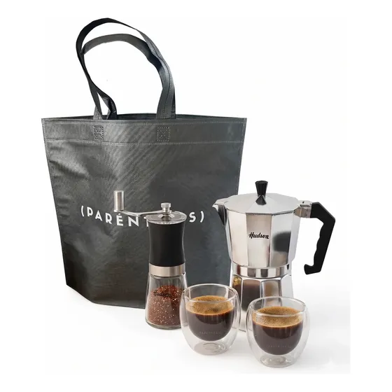 Combo Hudson Cafetera Italiana 9 Poc + Molinillo + Set Tazas