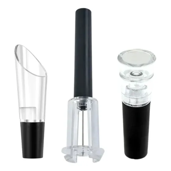 Combo Para Vinos Daza Rlwa005a + Rlapwobk + Wrwa004d Aireador Antigoteo Ajustable/sacacorchos Neumático Manual A Presión De Aire/tapón Reuti