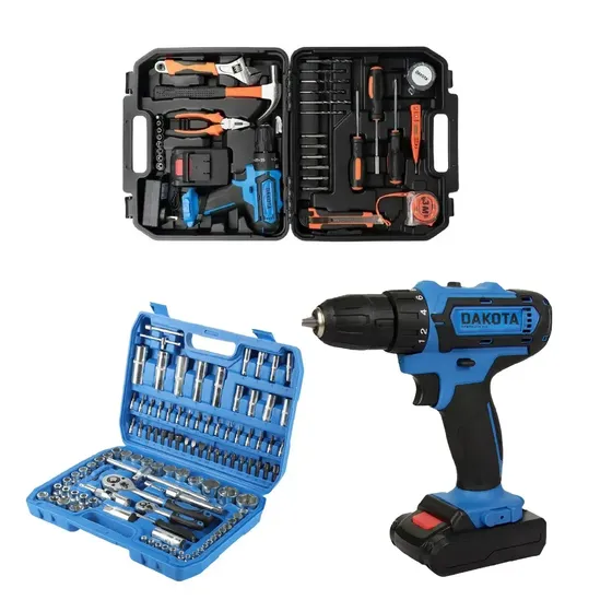Combo Taladro Destornillador Inalámbrico Dakota 21v + Set Herramientas 108 Piezas Con Valija Llaves Tubo Puntas Kit Profesional Hogar