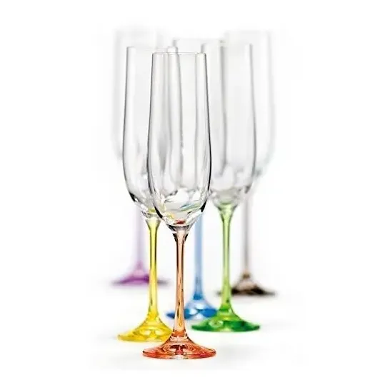 Copa Champagne Cristal Bohemia Pie De Colores 190ml Set X 6