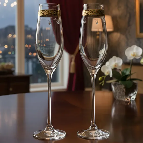 Copa Cristal Champaña Bohemia Con Oro Y Swarovski Set X 2