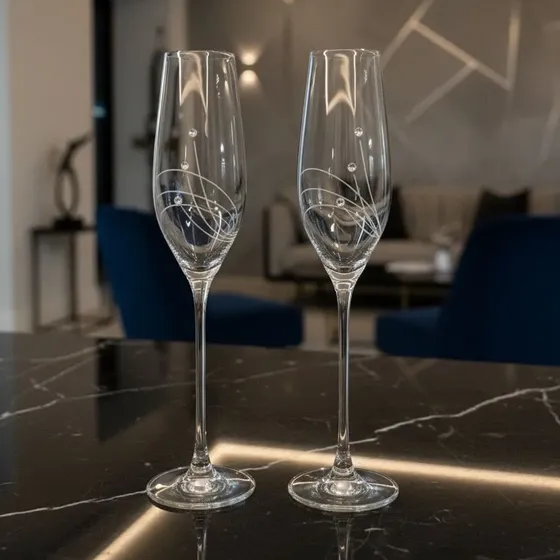 Copa Cristal Champaña Bohemia Labrada Con Swarovski Set X 2