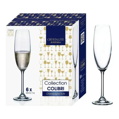 Copas Cristal Champagne Crystalite Bohemia Colibri 220 mL Pack x6