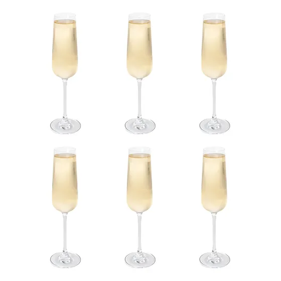 Copas Flauta Champagne Cristal 270ml Transparente Set 6 Idelita Apto Lavavajillas
