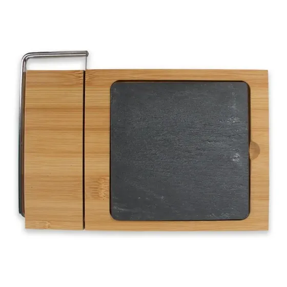 Corta Queso Con Tabla De Bambu Y Piedra Pizarra Color Marrón/negro
