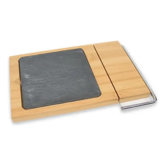 Corta Queso Con Tabla De Bambu Y Piedra Pizarra Negra